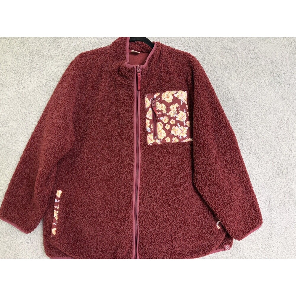 Vera Bradley 2XL  Full Zip Fleece Pockets Quilted Breast Sip Pocket maroon Cabin